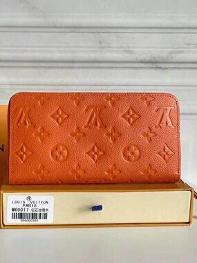 Orange Leather Standard Zip Around Embossed Wallet